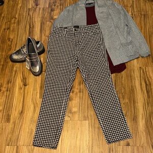 Talbots women’s 6p pants corduroy straight leg black white Checker gingham